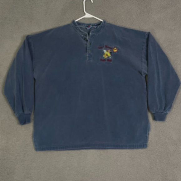 VTG Sun-Flower Craft Shop Sweater XL Blue Embroidered Fleece Lined Henley - Picture 1 of 12